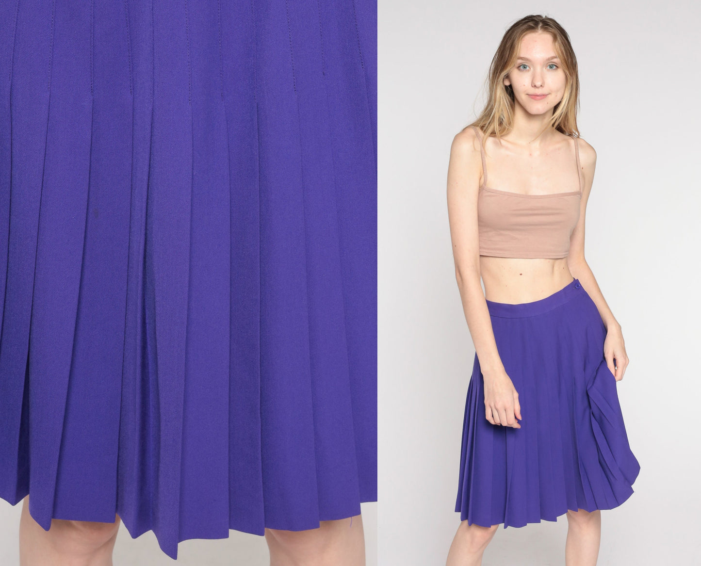 80s Purple Pleated Midi Skirt High Waist Extra Small