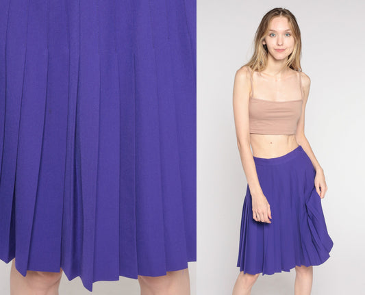 80s Purple Pleated Midi Skirt High Waist Extra Small