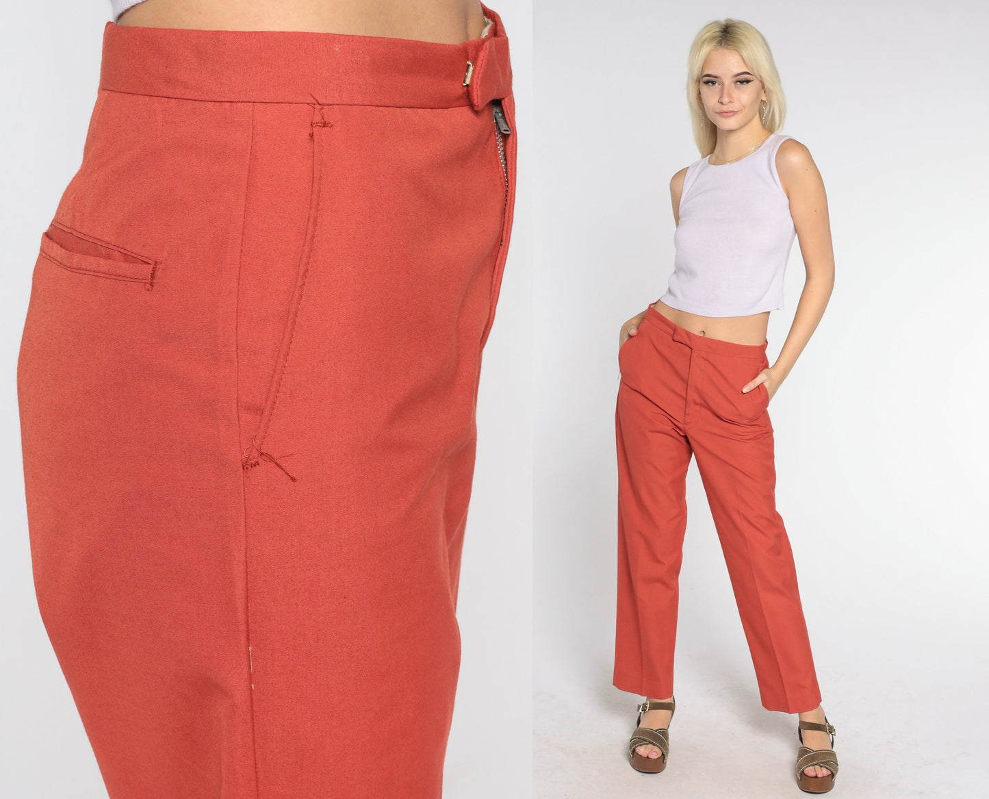70s Terracotta High-Rise Straight Leg Trousers Small S