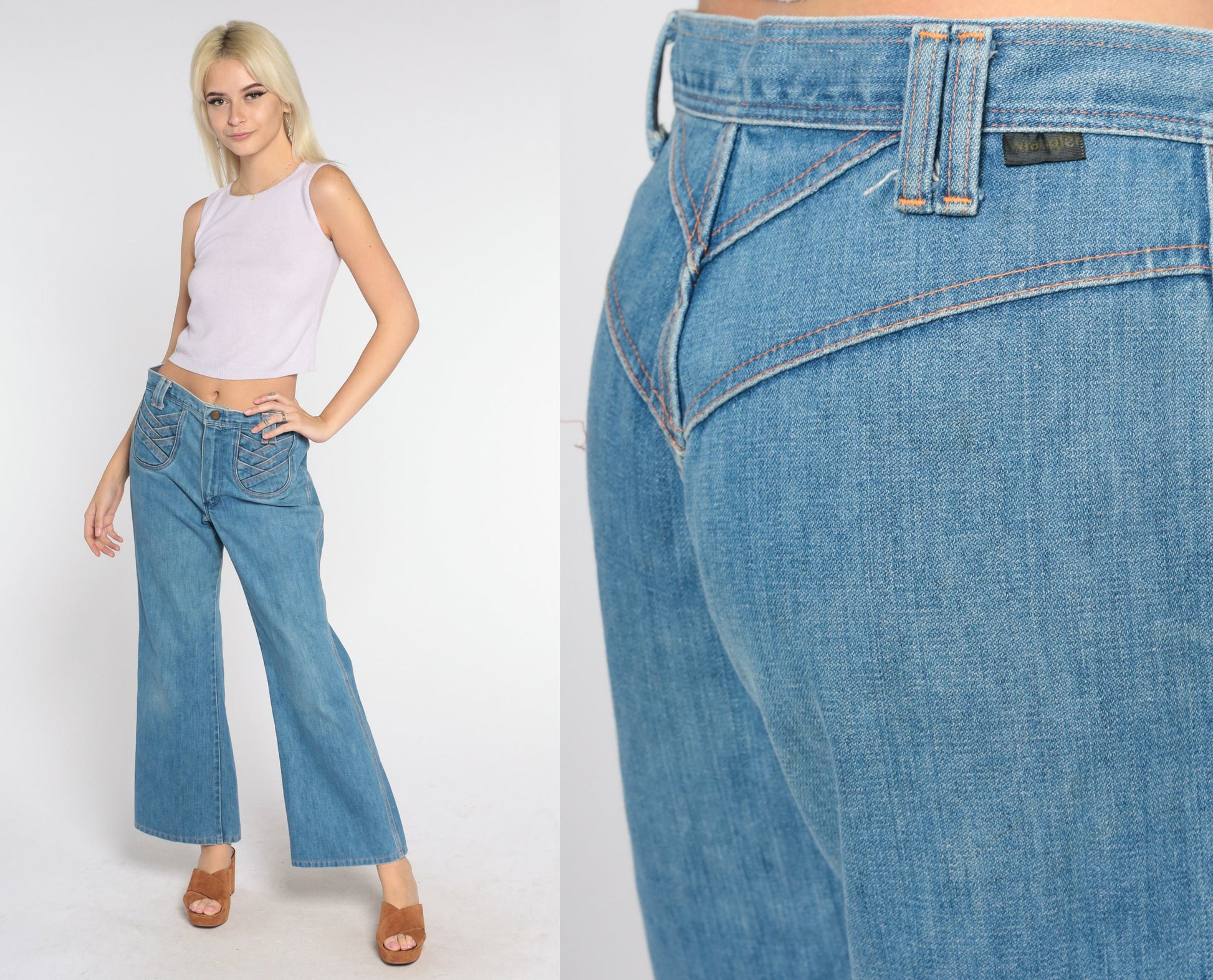 70s Wrangler High Waisted Bell Bottom Jeans Denim Flare Medium M