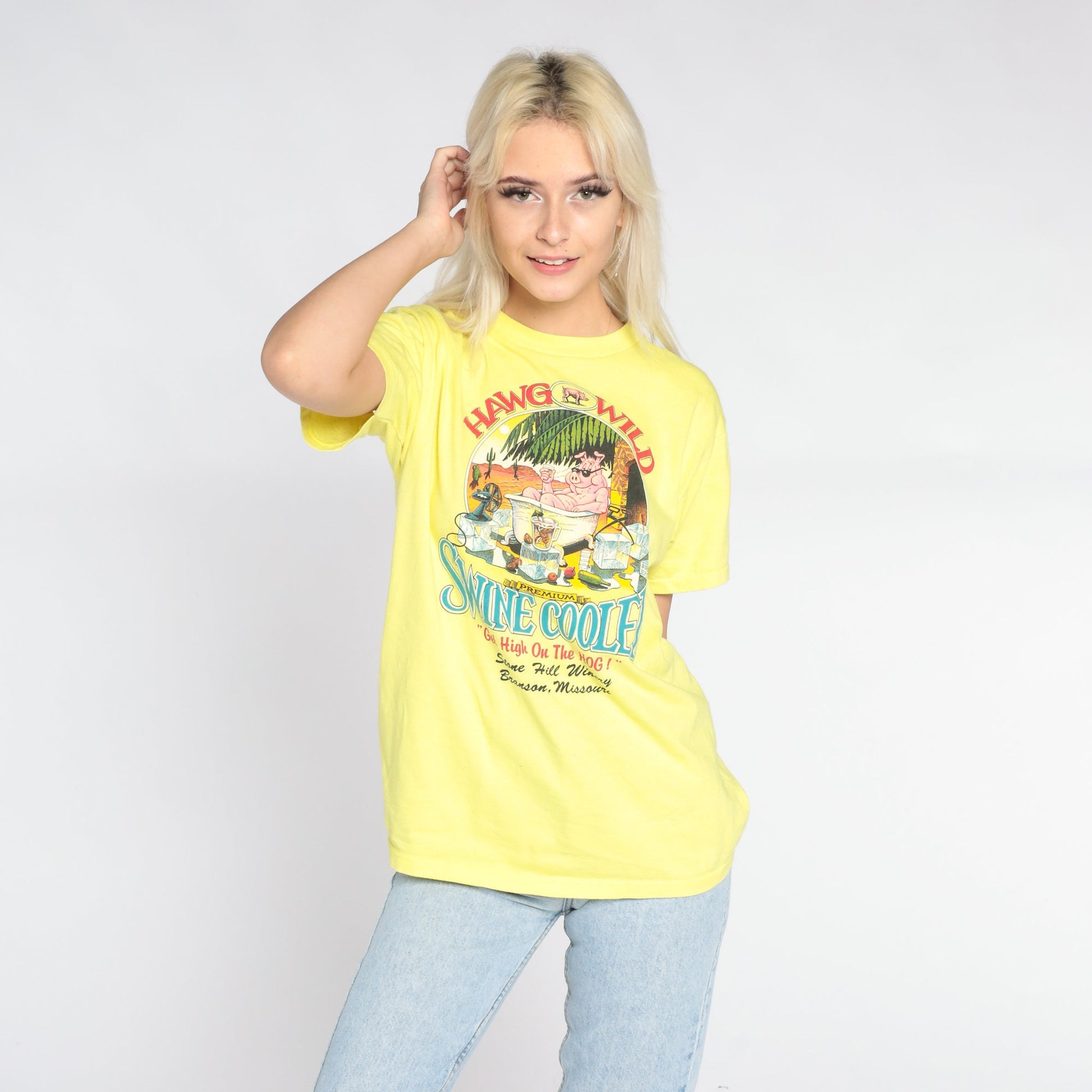 90s Stone Hill Winery Branson Missouri Graphic T-Shirt Yellow Medium