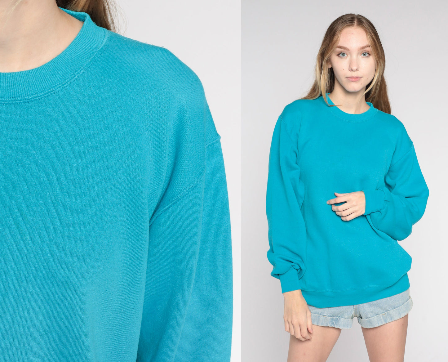 90s Jerzees Sweatshirt Bright Blue Crewneck Drop Shoulder Medium Large