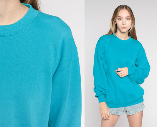 90s Jerzees Sweatshirt Bright Blue Crewneck Drop Shoulder Medium Large