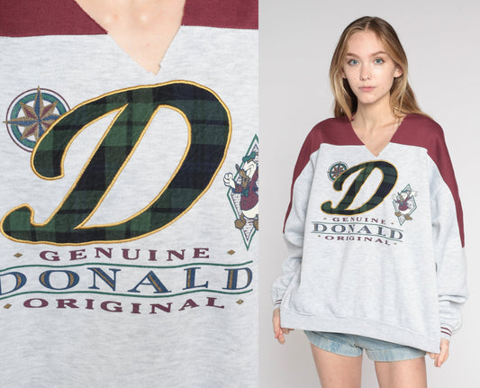 90s Donald Duck Disney Graphic Sweatshirt Grey Red Plaid Extra Large XL
