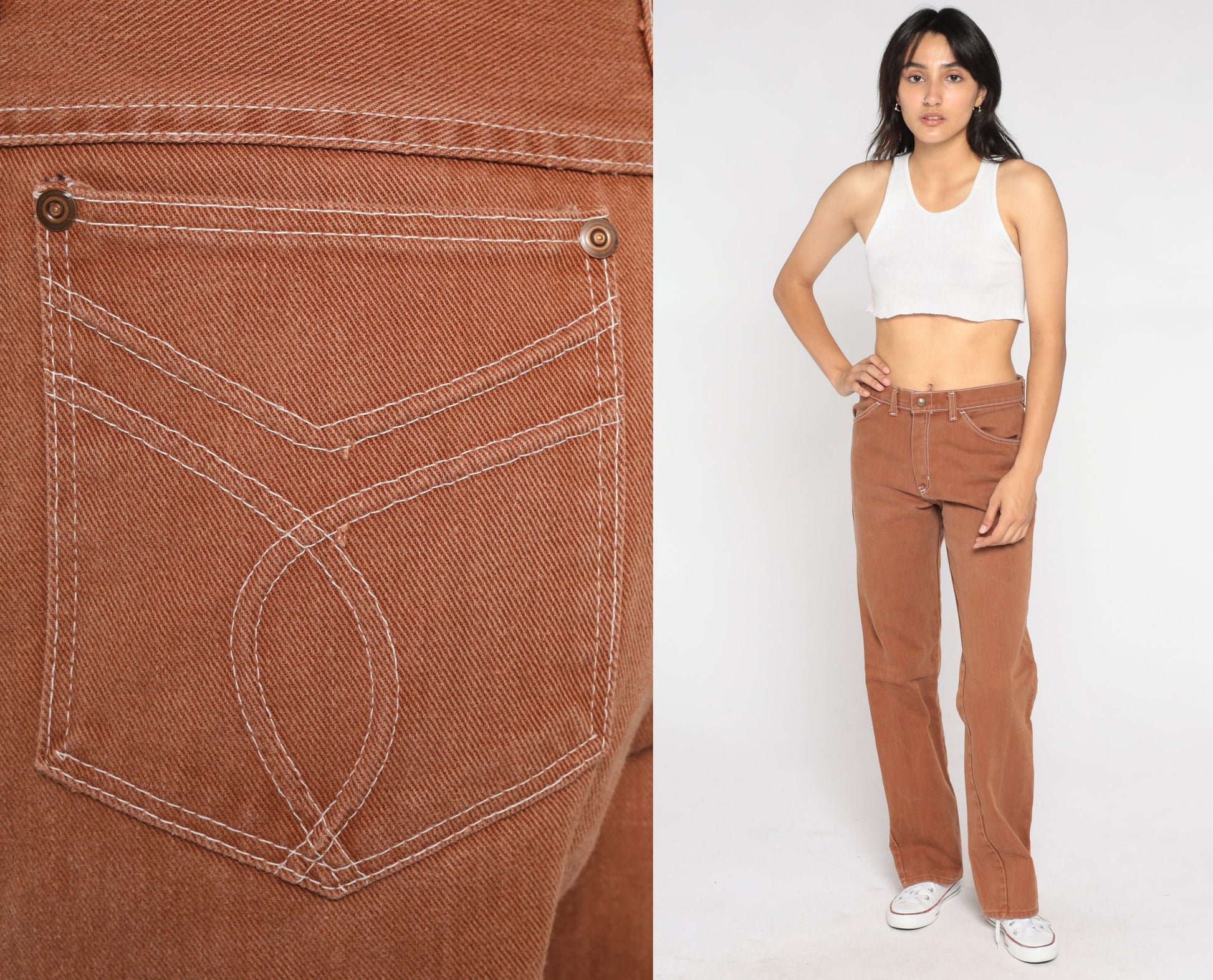 80s Brown Denim High-Waist Straight-Leg Jeans Small