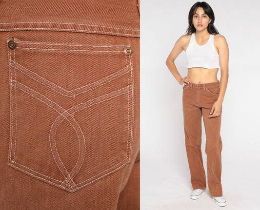 80s Brown Denim High-Waist Straight-Leg Jeans Small