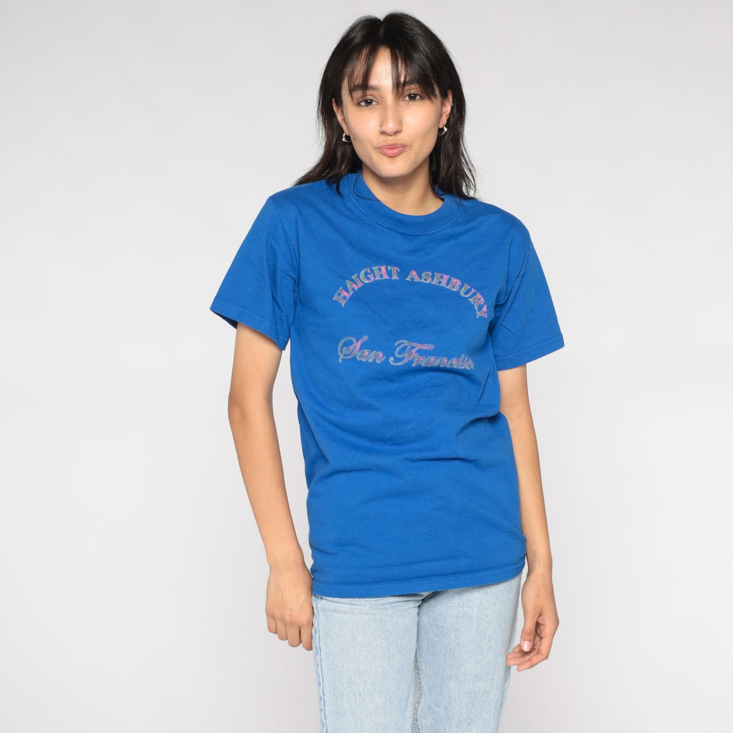90s Haight Ashbury San Francisco Graphic T-Shirt Blue Cotton Small