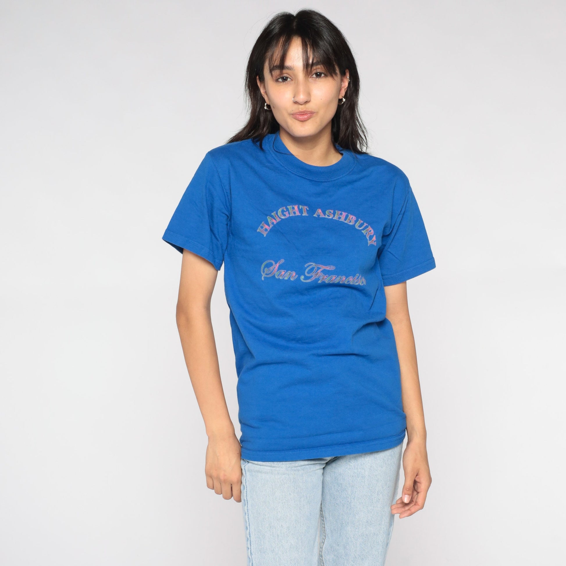 90s Haight Ashbury San Francisco Graphic T-Shirt Blue Cotton Small