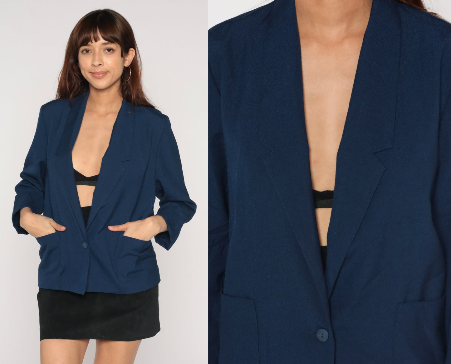 90s Navy Blazer Button-Up Jacket Structured Single-Breasted Small