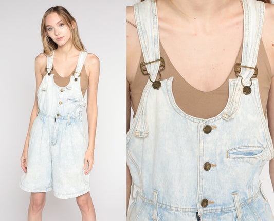90s London London Acid Wash Denim Shortalls Light Blue Medium M
