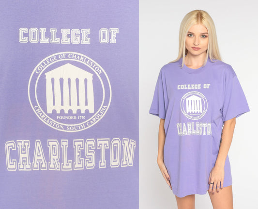 90s College of Charleston Graphic T-Shirt Lavender Screen Stars Large