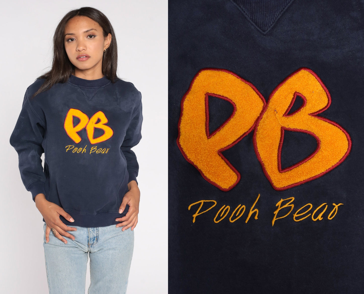 00s Winnie The Pooh Disney Sweatshirt Navy Graphic Crewneck Small S