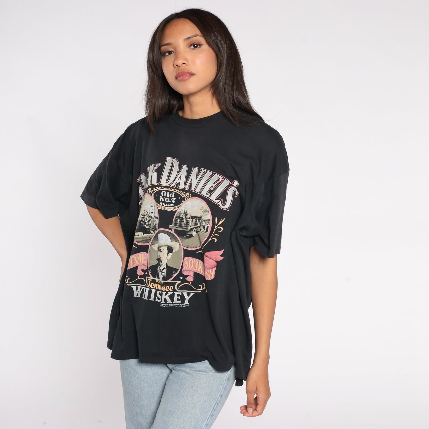 1989 Jack Daniel's Whiskey Graphic T-Shirt Black Cotton Extra Large