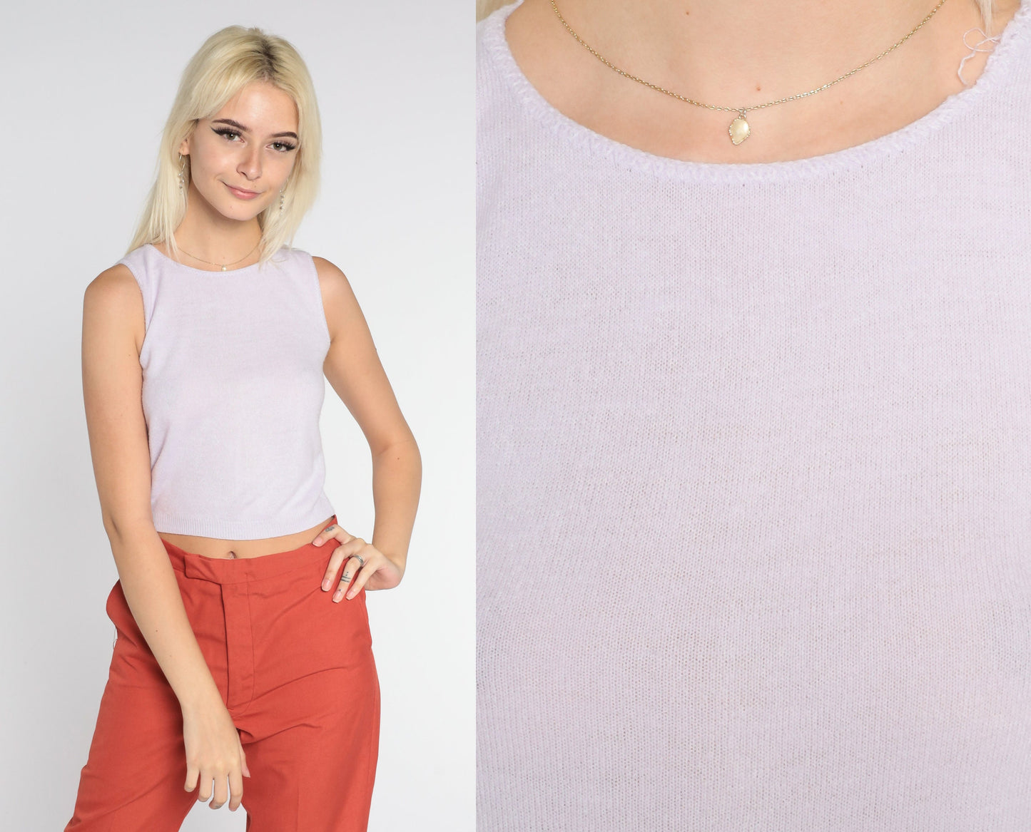 70s Lavender Knit Tank Top Sleeveless Sweater Vest Extra Small