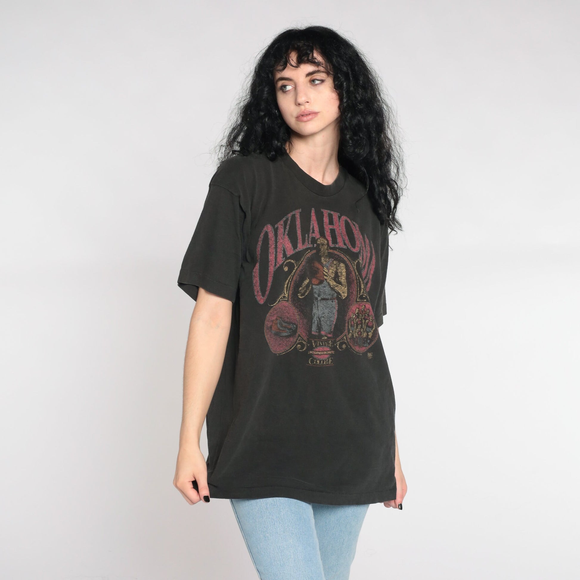 90s Oklahoma Basketball College T-Shirt Faded Black Single Stitch Extra Large