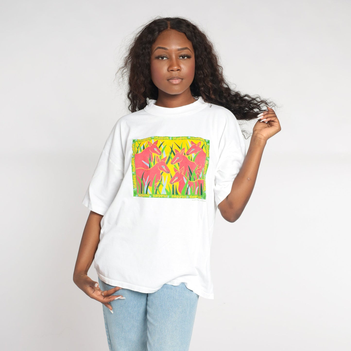 90s Kangaroo Graphic T-Shirt Australia Wildlife White Cotton Single Stitch Medium