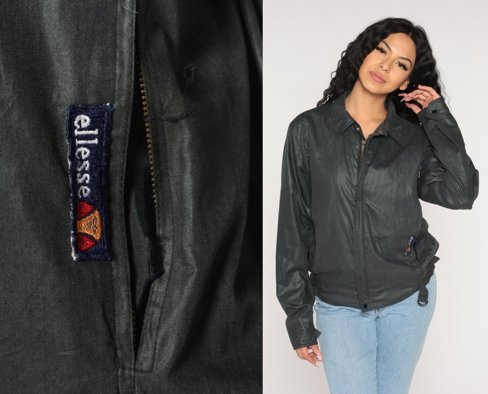 90s Ellesse Windbreaker Jacket Charcoal Grey Zip-Up Medium