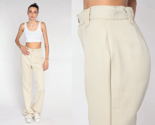 70s Cream High-Rise Straight Leg Trousers Small S