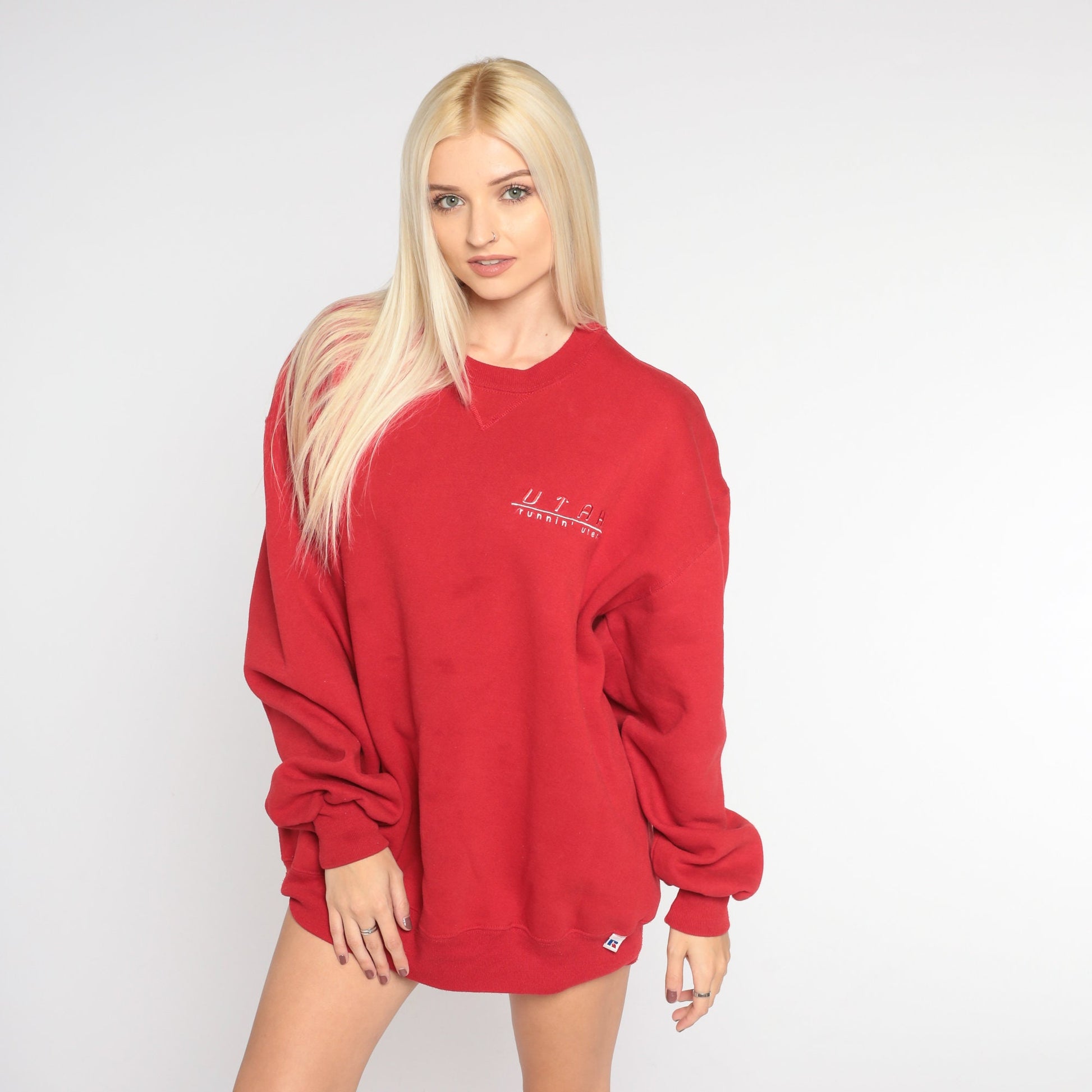 90s University of Utah Runnin Utes Sweatshirt Red Graphic Crewneck Extra Large XL