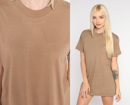 90s Plain Brown Cotton T-Shirt Short Sleeve Crewneck Medium Large