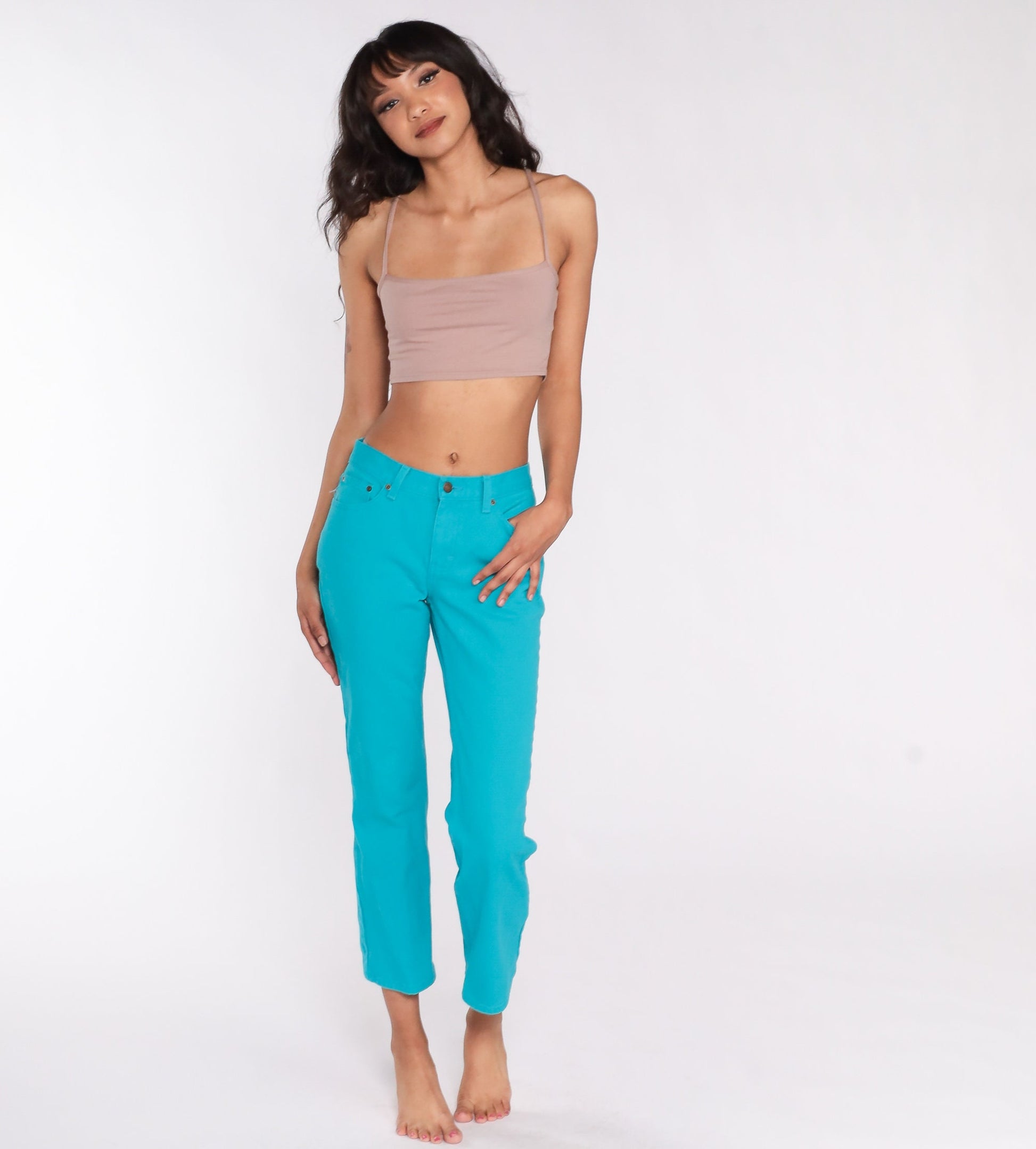 Y2K Turquoise Low Rise Bootcut Jeans Straight Leg 00s Denim Small 4