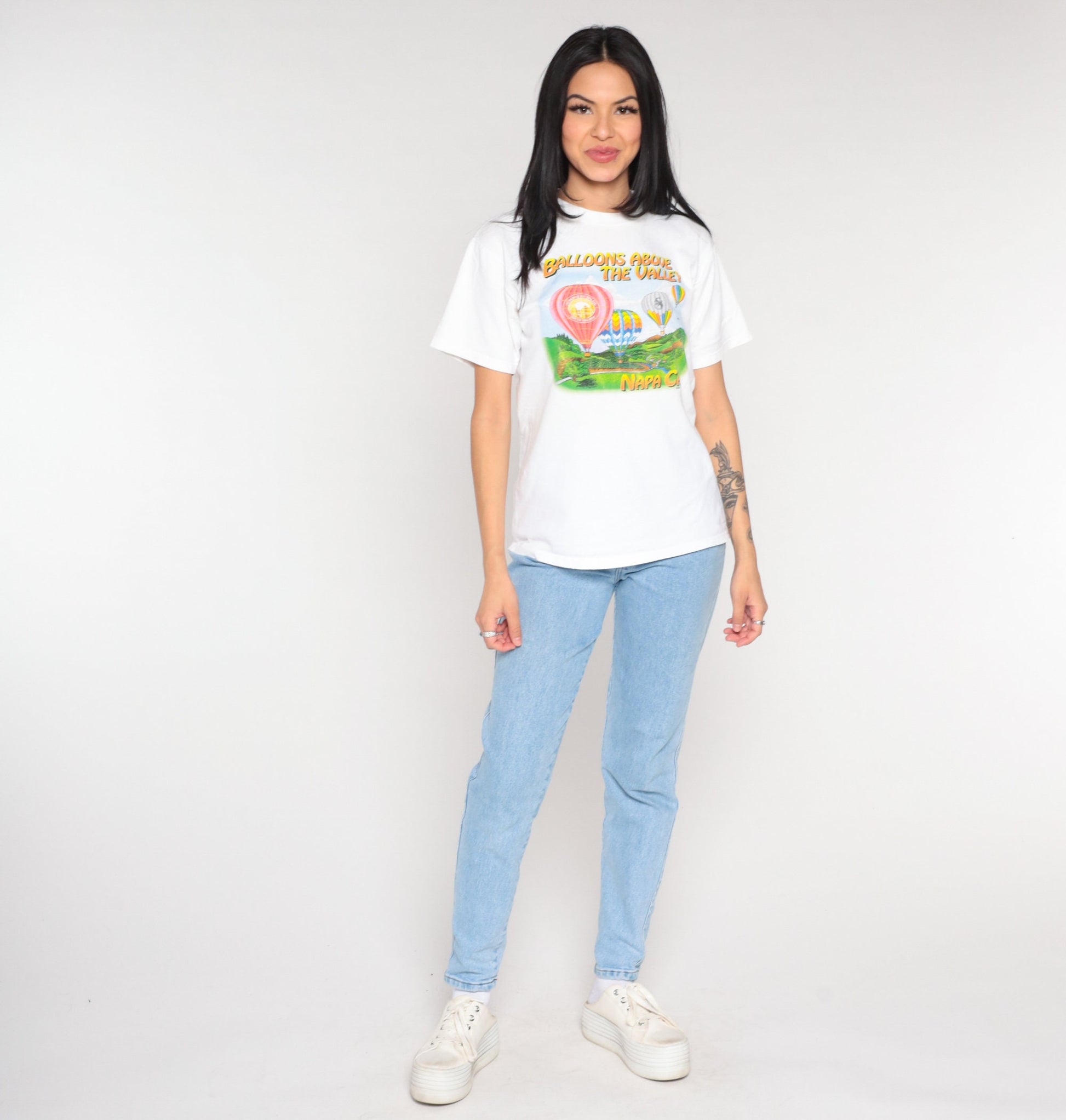 90s Balloons Above the Valley Hot Air Balloon Graphic Tee White Small