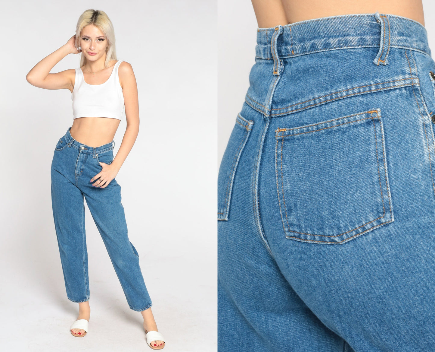 90s High Waist Straight Leg Jeans Blue Denim Small S