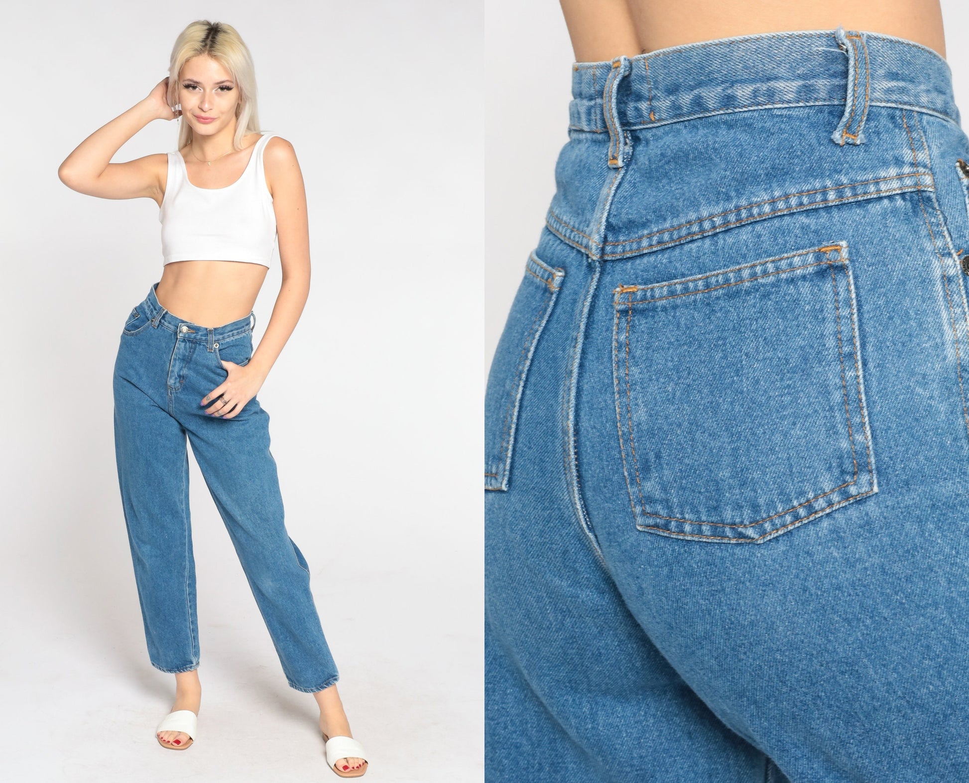 90s High Waist Straight Leg Jeans Blue Denim Small S