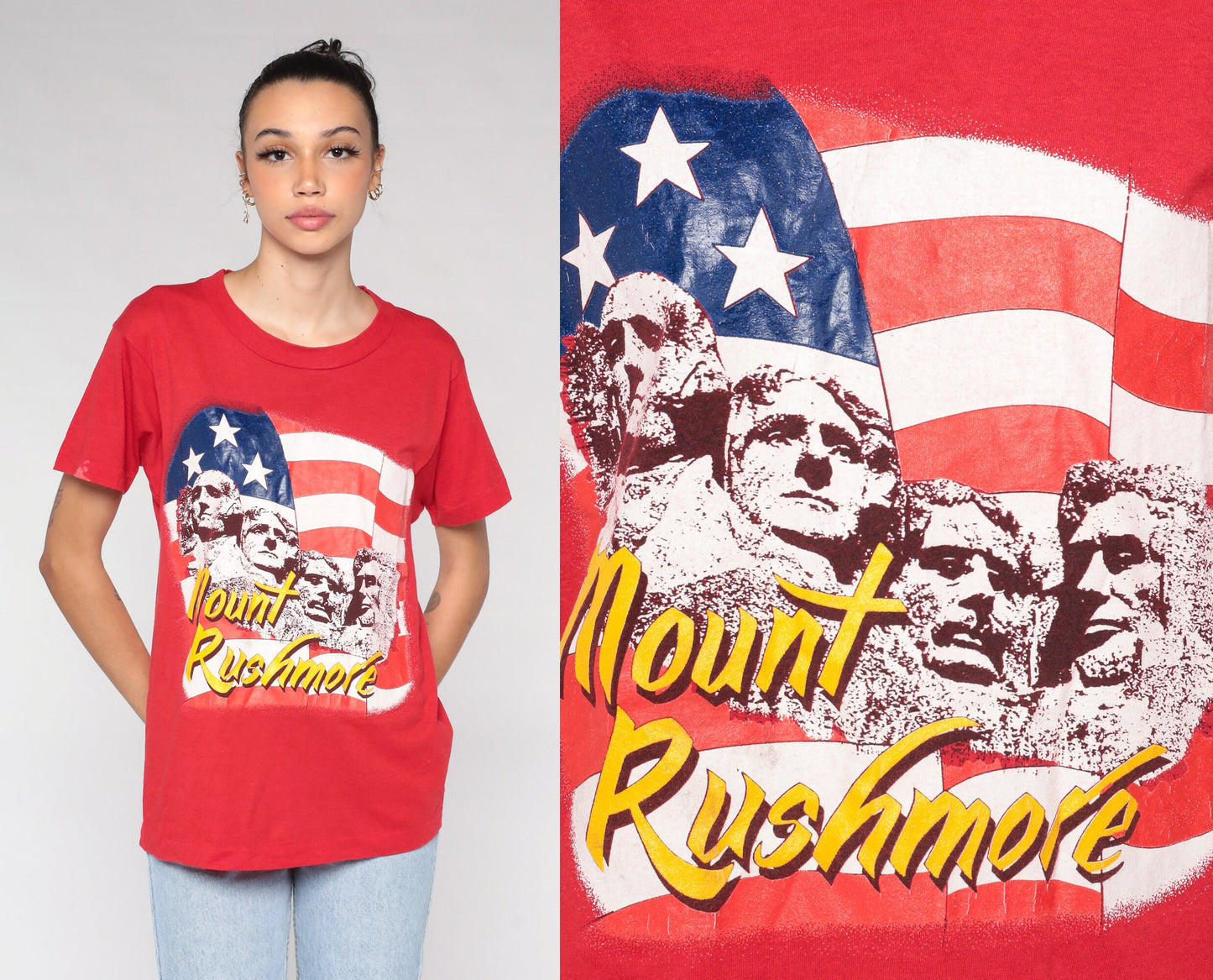 80s Mount Rushmore Single Stitch T-Shirt Red Graphic Tee Medium M