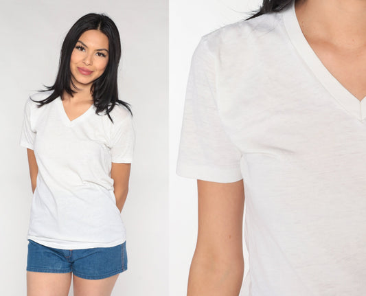 80s Jockey White V-Neck T-Shirt Cotton Undershirt Medium