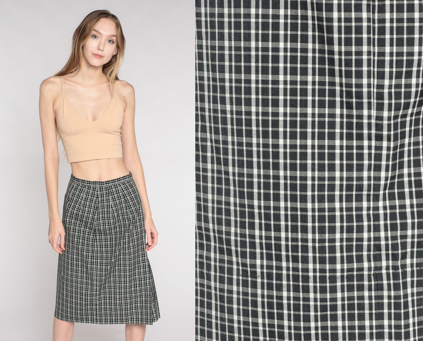 90s White Stag Black White Checkered Knee-Length Skirt Small