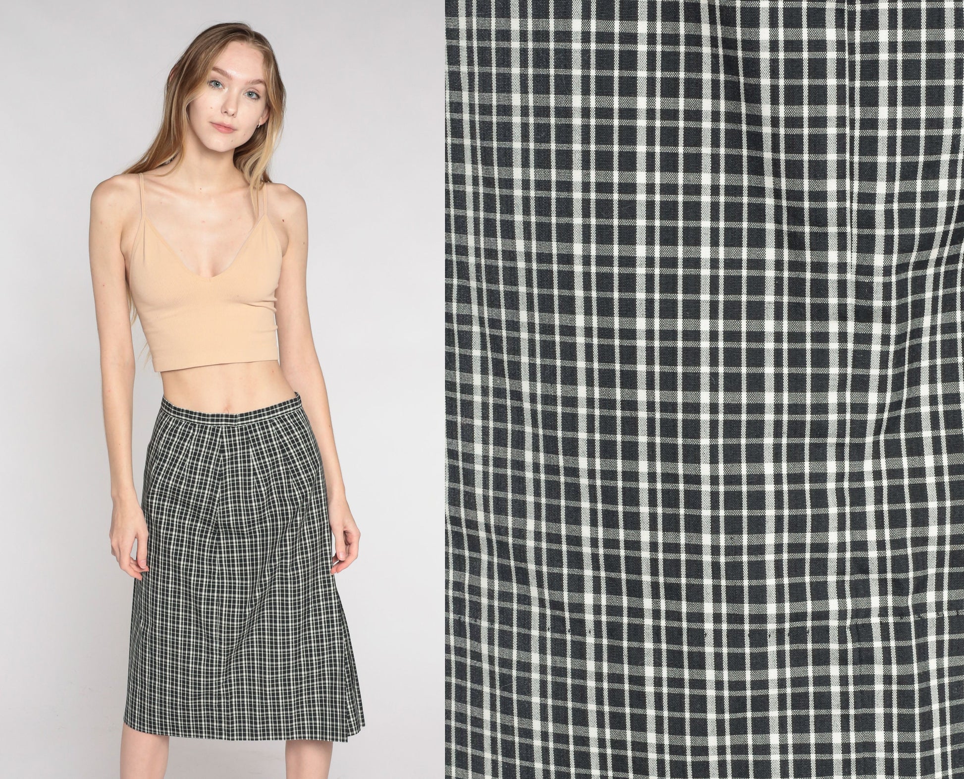 90s White Stag Black White Checkered Knee-Length Skirt Small