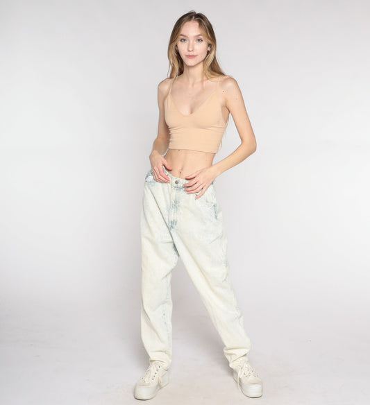 90s Acid Wash High-Waisted Jeans Light Blue Denim Relaxed Fit Small S