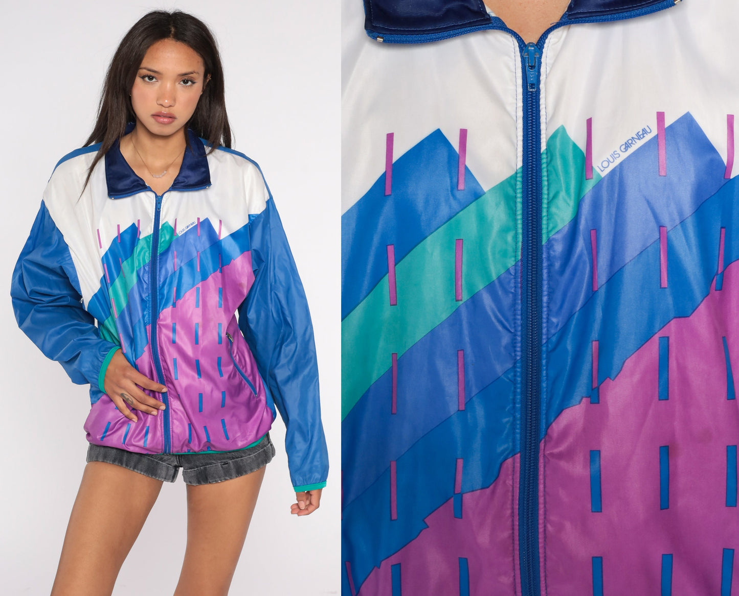 90s Louis Garneau Cycling Windbreaker Jacket Blue Purple White Medium M
