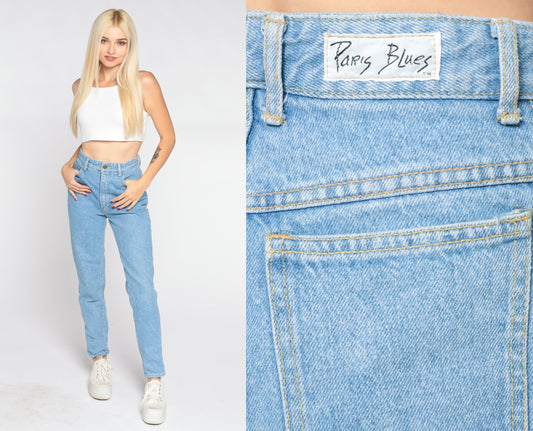90s Paris Blues High Waist Tapered Mom Jeans Blue Denim Extra Small