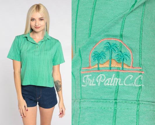 70s Tri Palm Country Club Green Polo Shirt Embroidered Small S