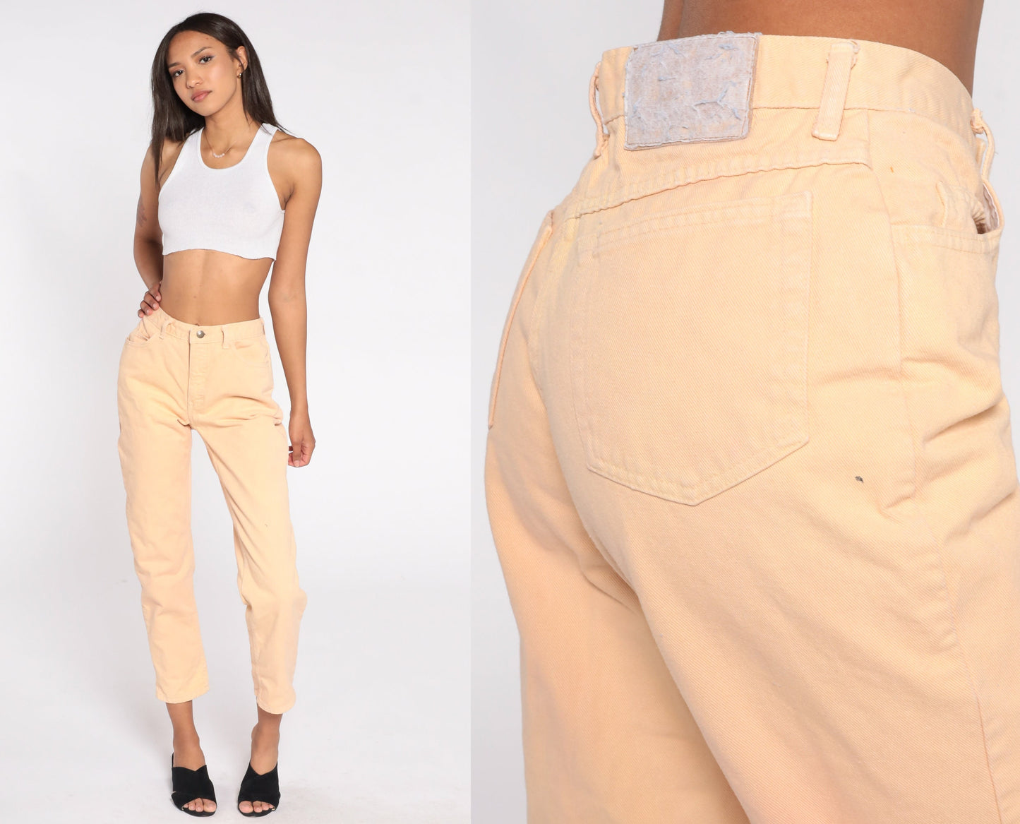 90s Peach Denim Jeans High Rise Slim Tapered Mom Jeans Small 27