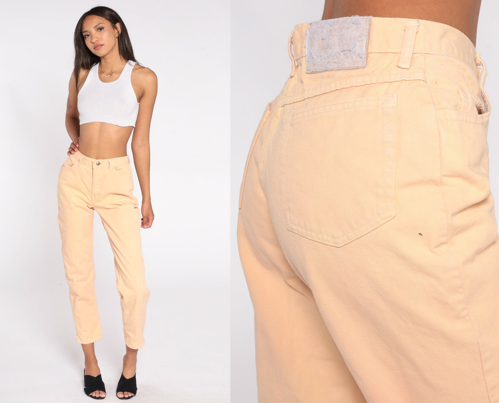90s Peach Denim Jeans High Rise Slim Tapered Mom Jeans Small 27