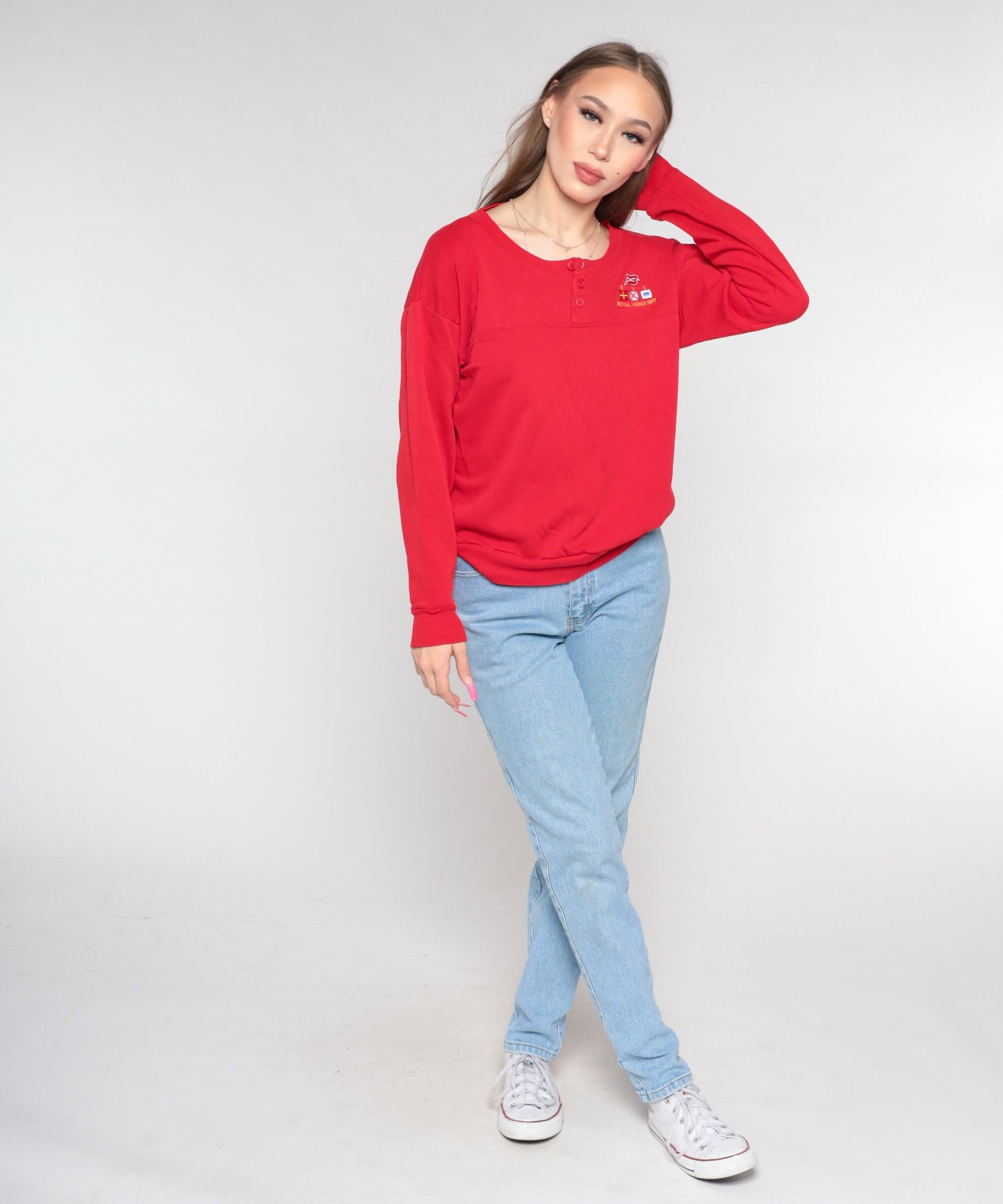 90s Royal Viking Sky Cruise Ship Graphic Sweatshirt Red Medium