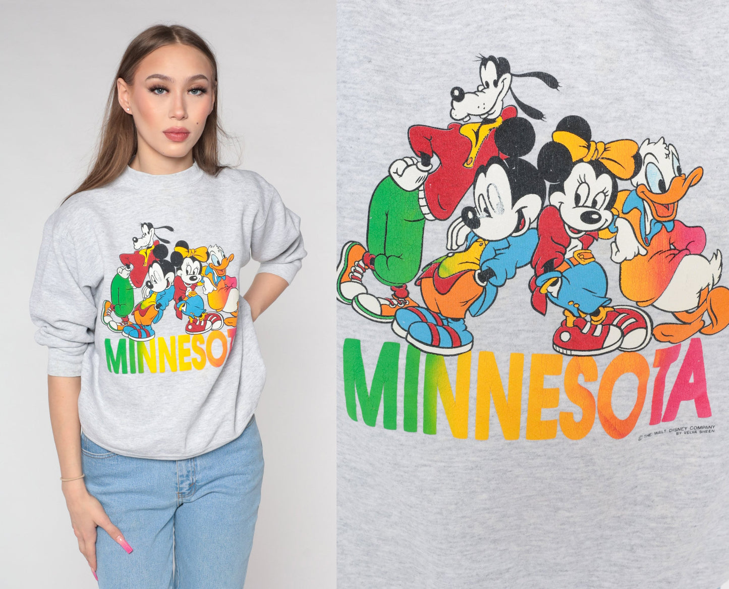 90s Disney Minnesota Mickey Mouse Sweatshirt Crewneck Grey Medium