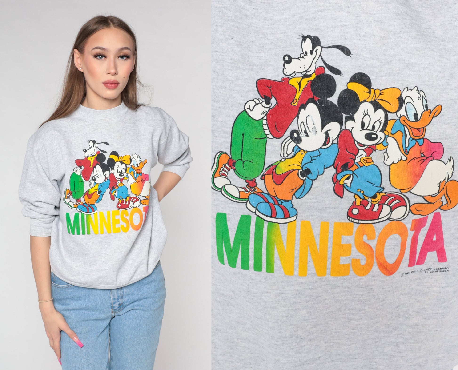 90s Disney Minnesota Mickey Mouse Sweatshirt Crewneck Grey Medium