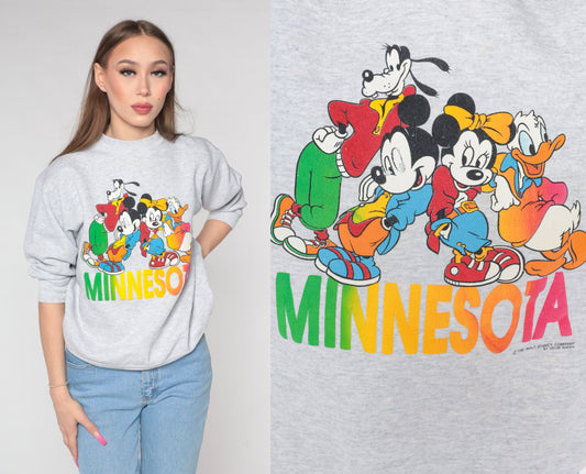 90s Disney Minnesota Mickey Mouse Sweatshirt Crewneck Grey Medium