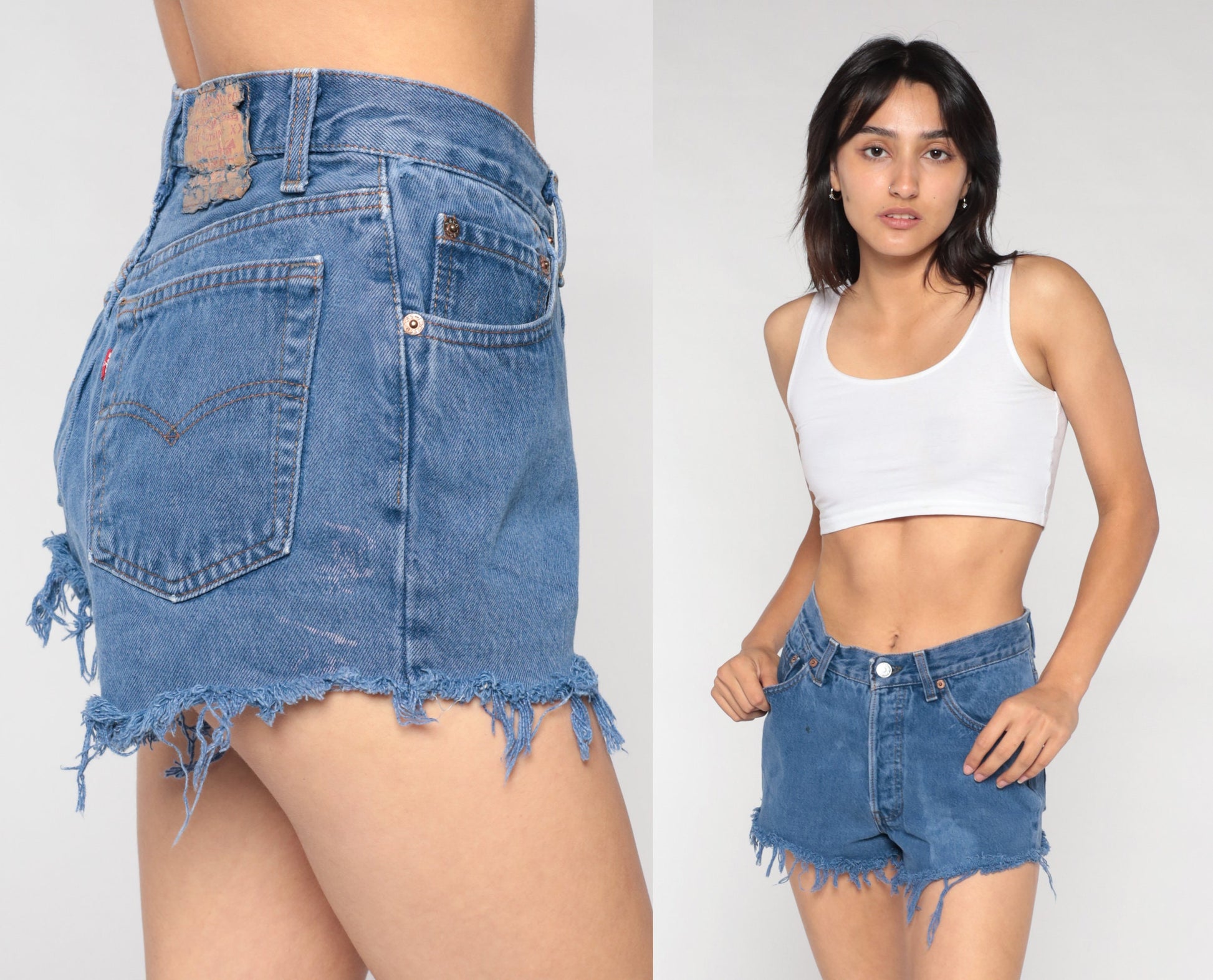 Levi's Y2K Overdyed Denim Cutoff Shorts High Rise Blue Frayed Small S