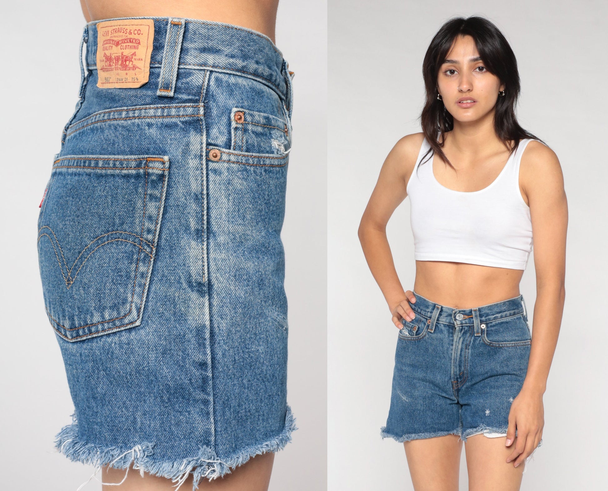 Levi's 569 Y2K Denim Cut-Off Shorts Blue Frayed Mid Rise Extra Small