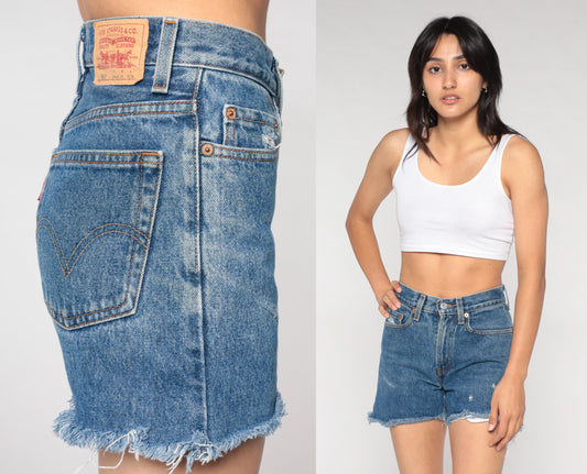 Levi's 569 Y2K Denim Cut-Off Shorts Blue Frayed Mid Rise Extra Small