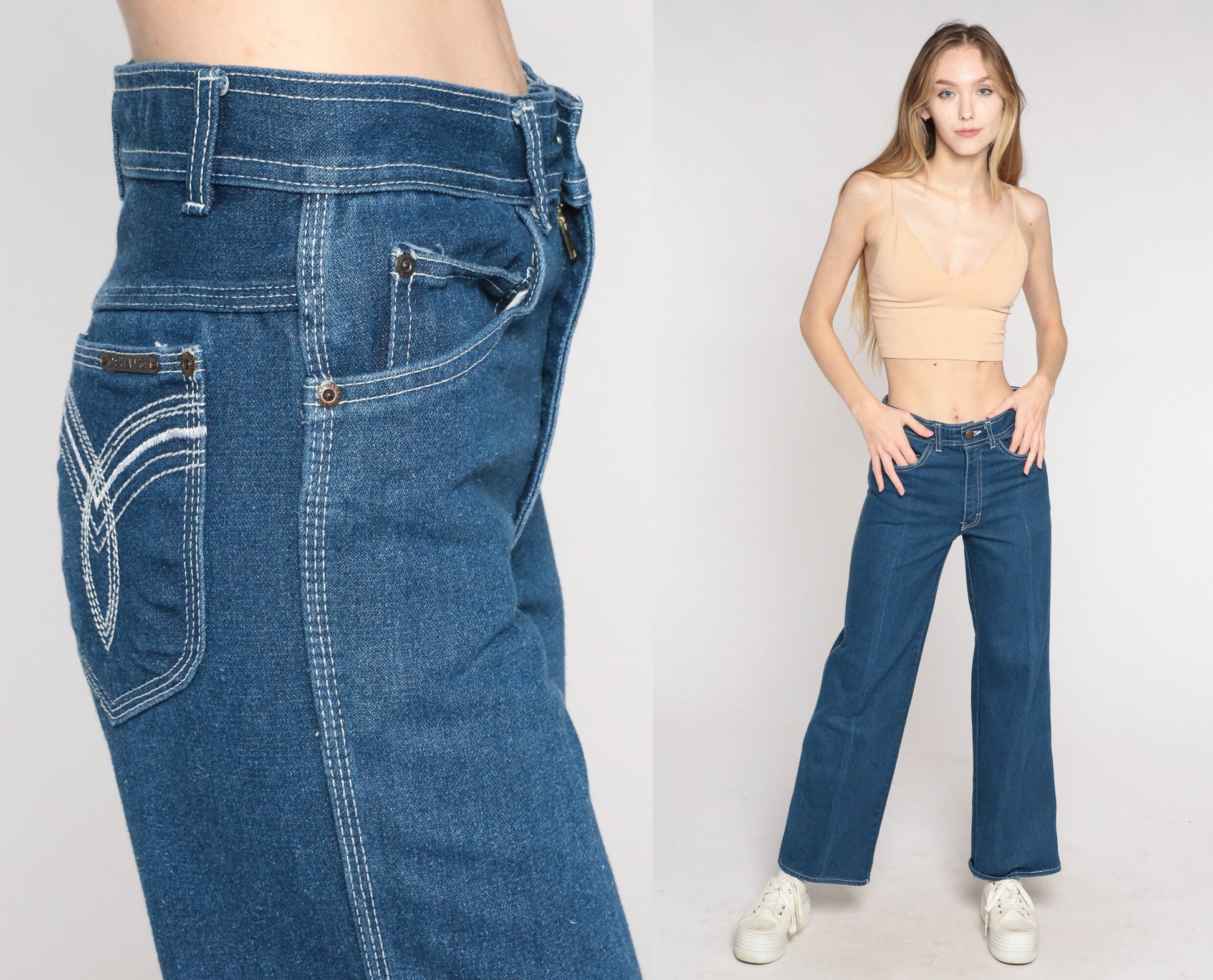 80s Delance High-Waist Straight-Leg Jeans Dark Blue Denim Small