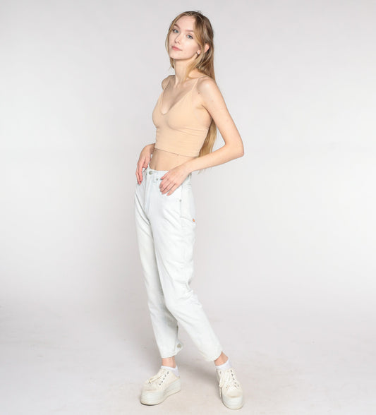 90s Jordache High Waisted Mom Jeans Pale Blue Stone Wash Heart Snap Ankle Extra Small