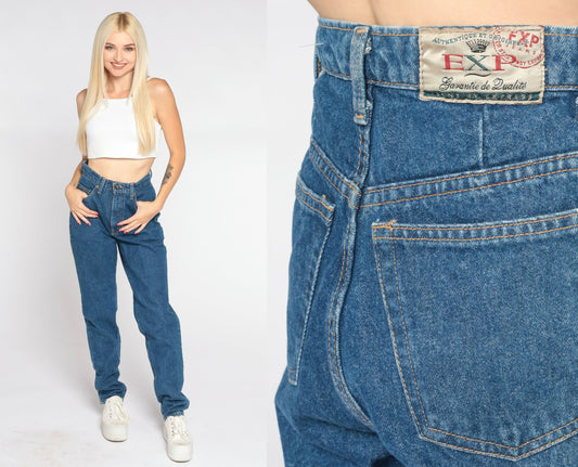 90s Express High-Waist Straight Leg Jeans Dark Blue Denim Small