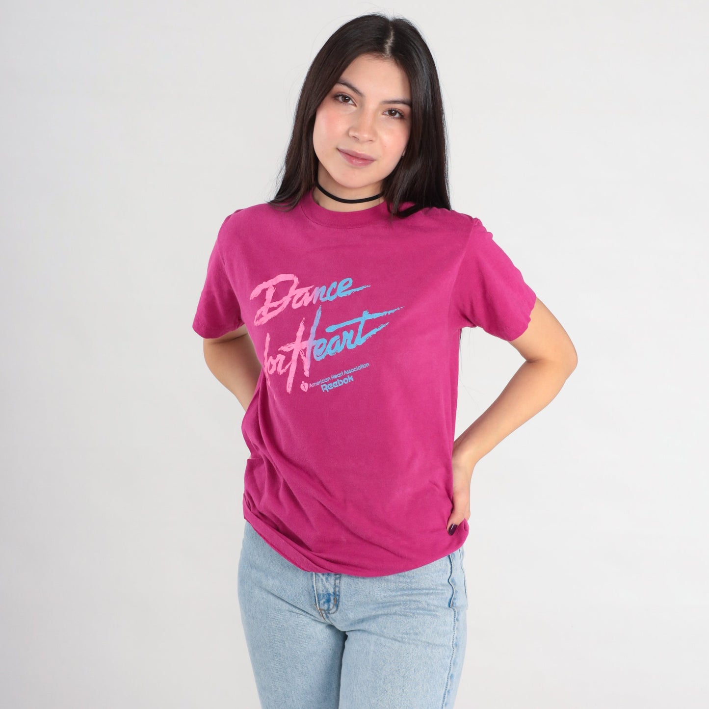 90s Reebok Dance For Heart American Heart Association Graphic Tee Magenta Small