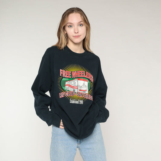 90s Freewheelers RV Club San Diego Long Sleeve Graphic Tee Black Large L